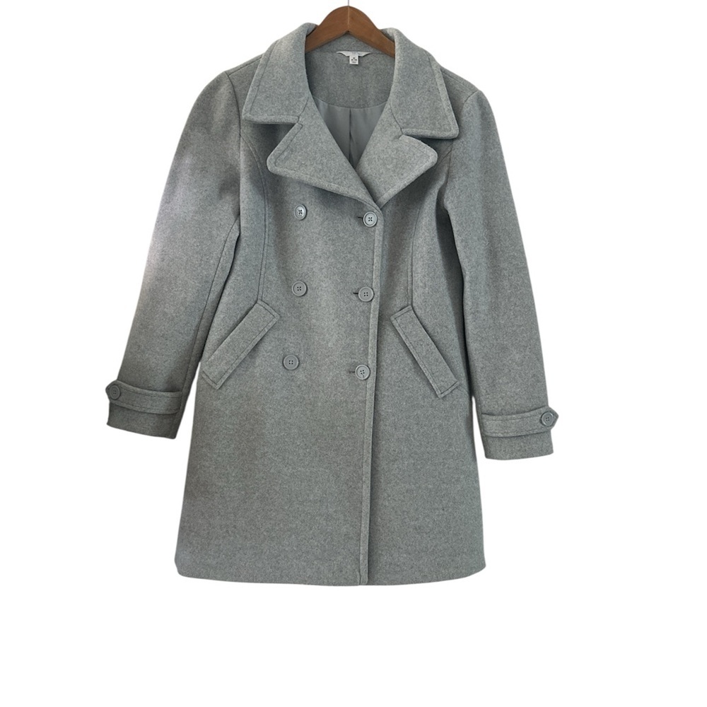 Time and Tru Faux Wool Gray Double-Breasted Coat Like New sz M